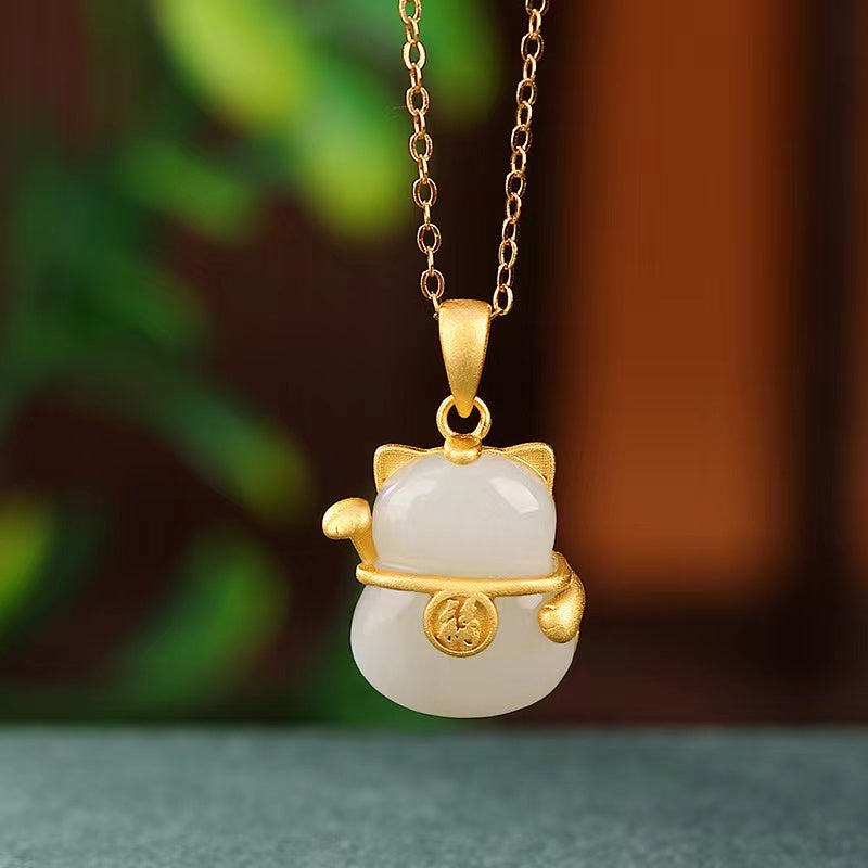 Lucky Fortune Waving Arm Cat Necklace-Maneki neko