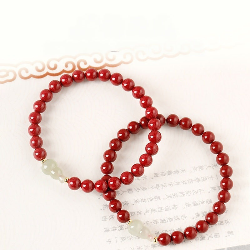 Hetian Jade Gourd Cinnabar Bracelet-Quiet Abundance