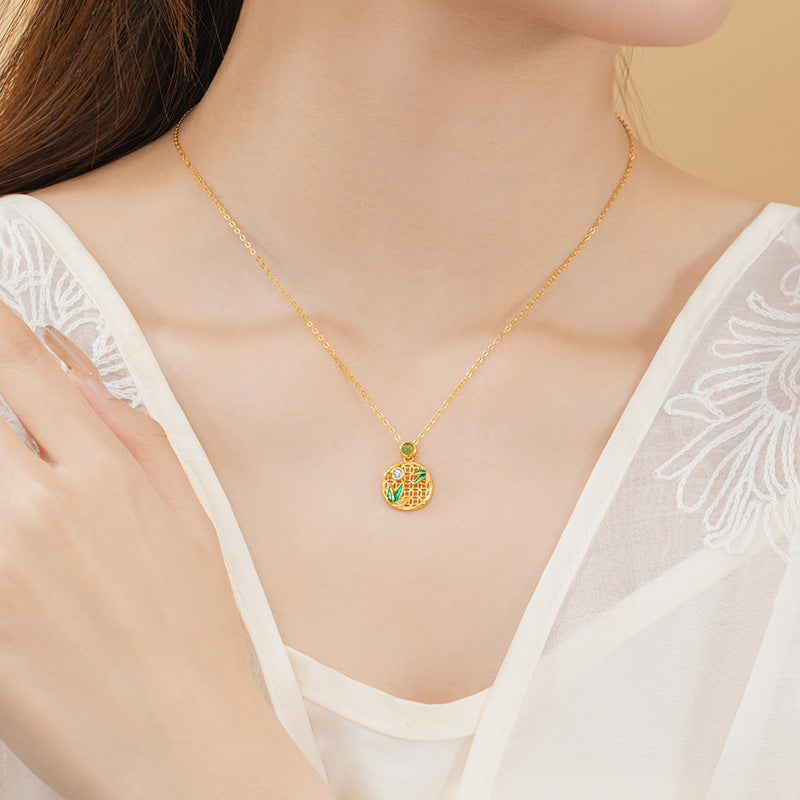 Bamboo Nephrite Jade Necklace-Blessings in Bloom
