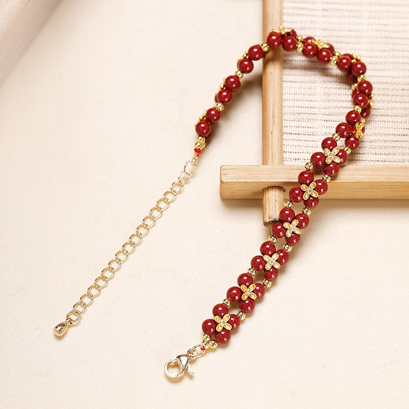 Cinnabar Four-Leaf Clover Bracelet-Luck Close at Hand