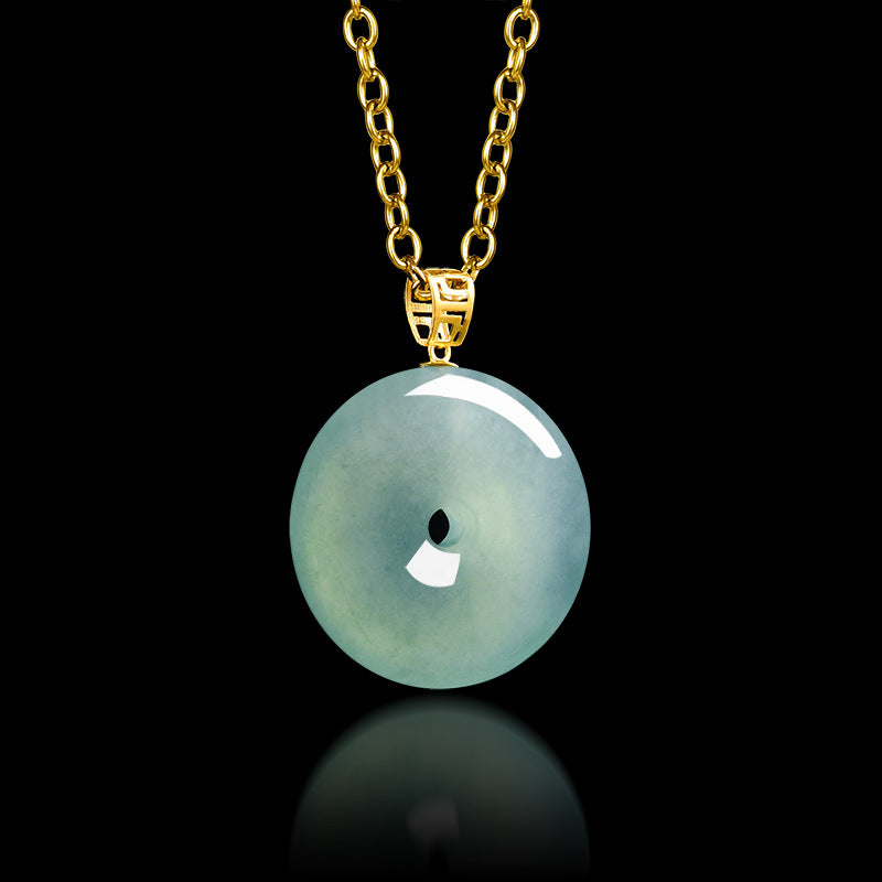 Pure Clarity Ice Jade Peace Buckle Pendant Necklace
