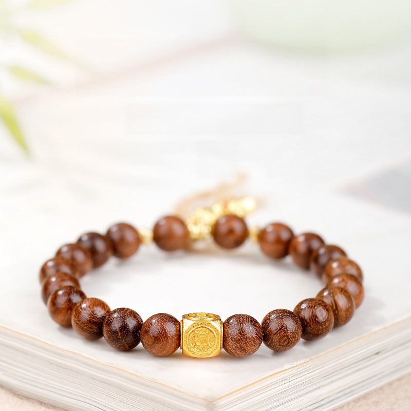 Silver-Plated Lucky Horse Gold Silk Sandalwood Bracelet-Courage into Abundance