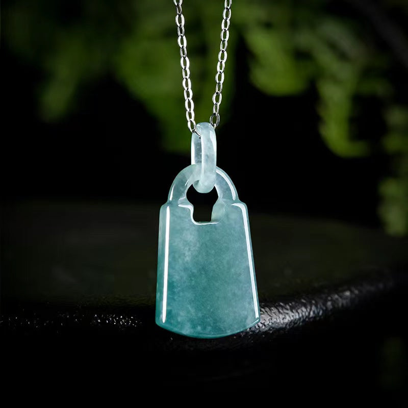 Longevity Lock Jade Pendant Necklace-925 Sterling SIlver