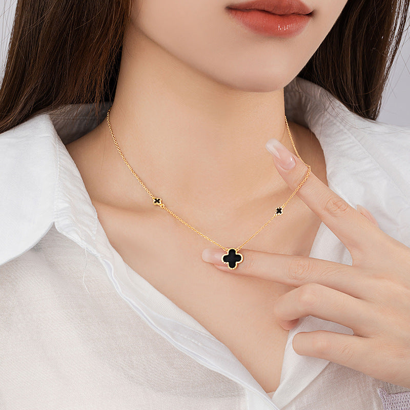 Four-Leaf Clover Gilded Silver Necklace-Grace and Fortune