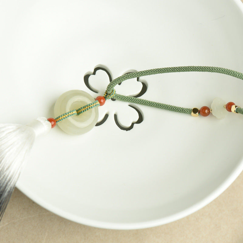 Peaceful Harmony-Nephrite Jade Ping An Kou Tassel Necklace