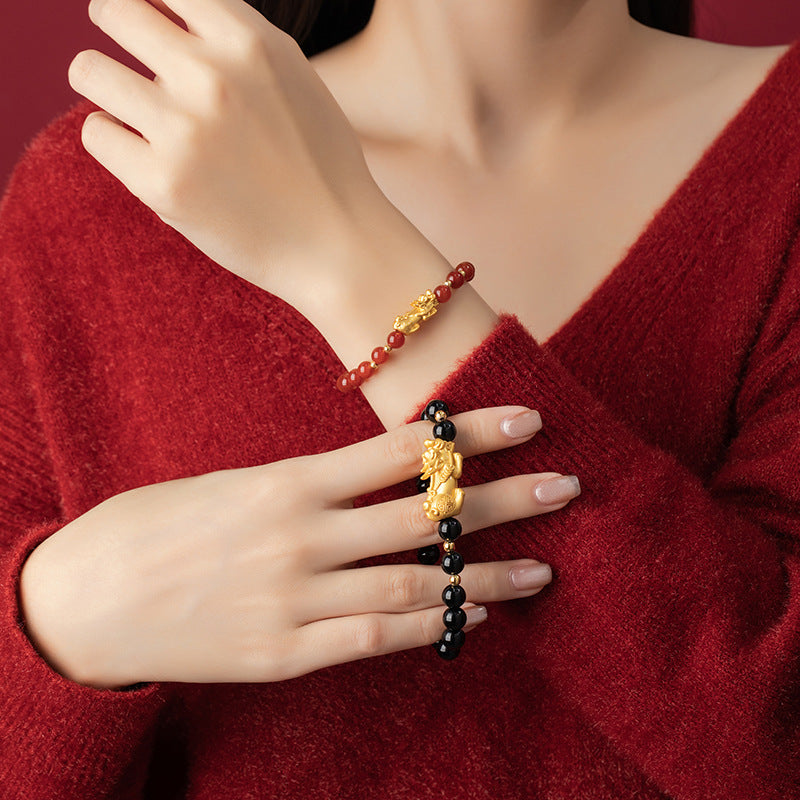 Black & Red Agate Pixiu Couple Bracelets-Shared Joy