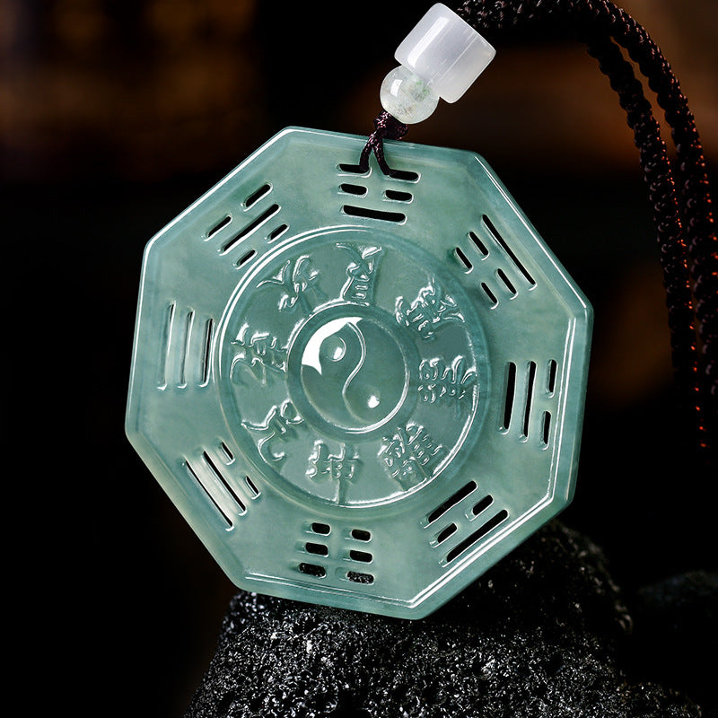 Tai Chi Bagua Hollow Carved Jade Pendant Balance & Protection Necklace