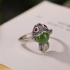 Green Jade Koi Fish Silver Ring-Luck Prosperity