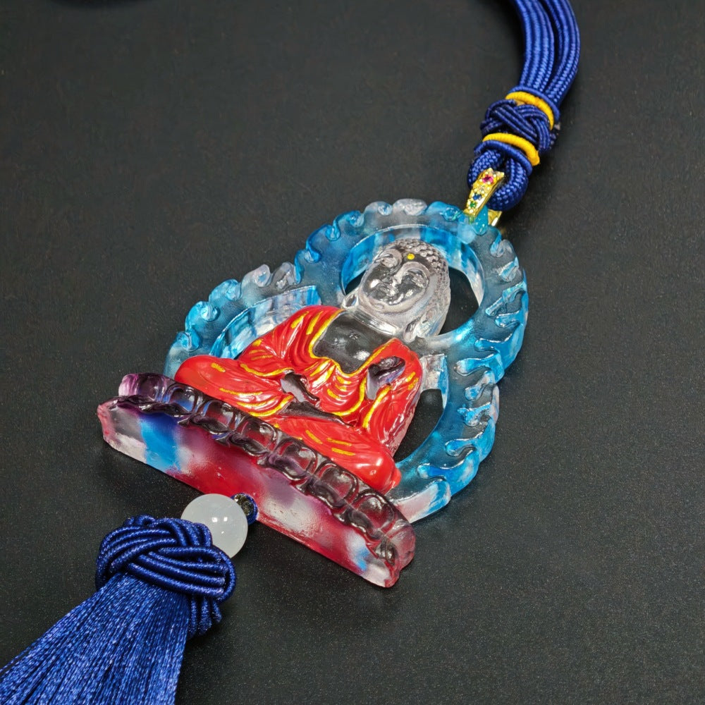 Cosmic Light Buddha Car Hanging Ornament – Handcrafted Liuli Crystal Protection for Safe Travels