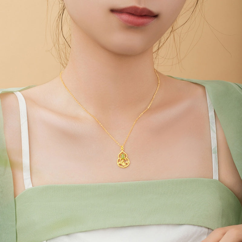 Fortune in Bloom-Floral & Gourd Green Jade Necklace