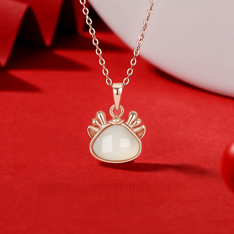 Little Dragon Nephrite Jade Necklace-A Wish for Happiness