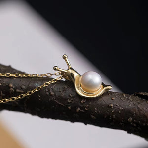 Lucky Snail Pearl Silver Necklace-Patience and Protection