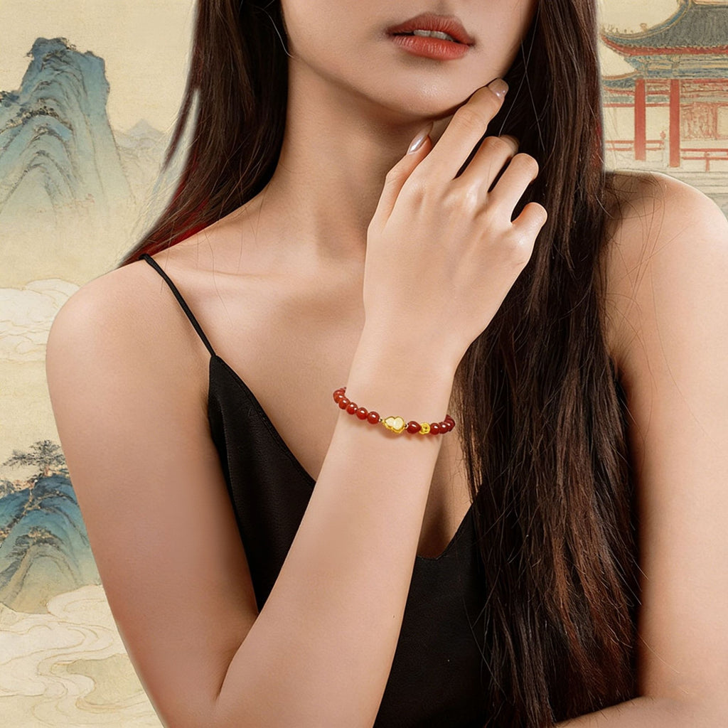 Hetian Jade Gourd Red Agate Bracelet-Peace Along the Way