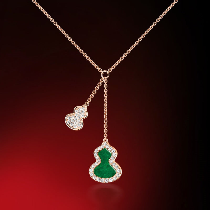 Green Mother-of-Pearl & Pavé Double Gourd Necklace