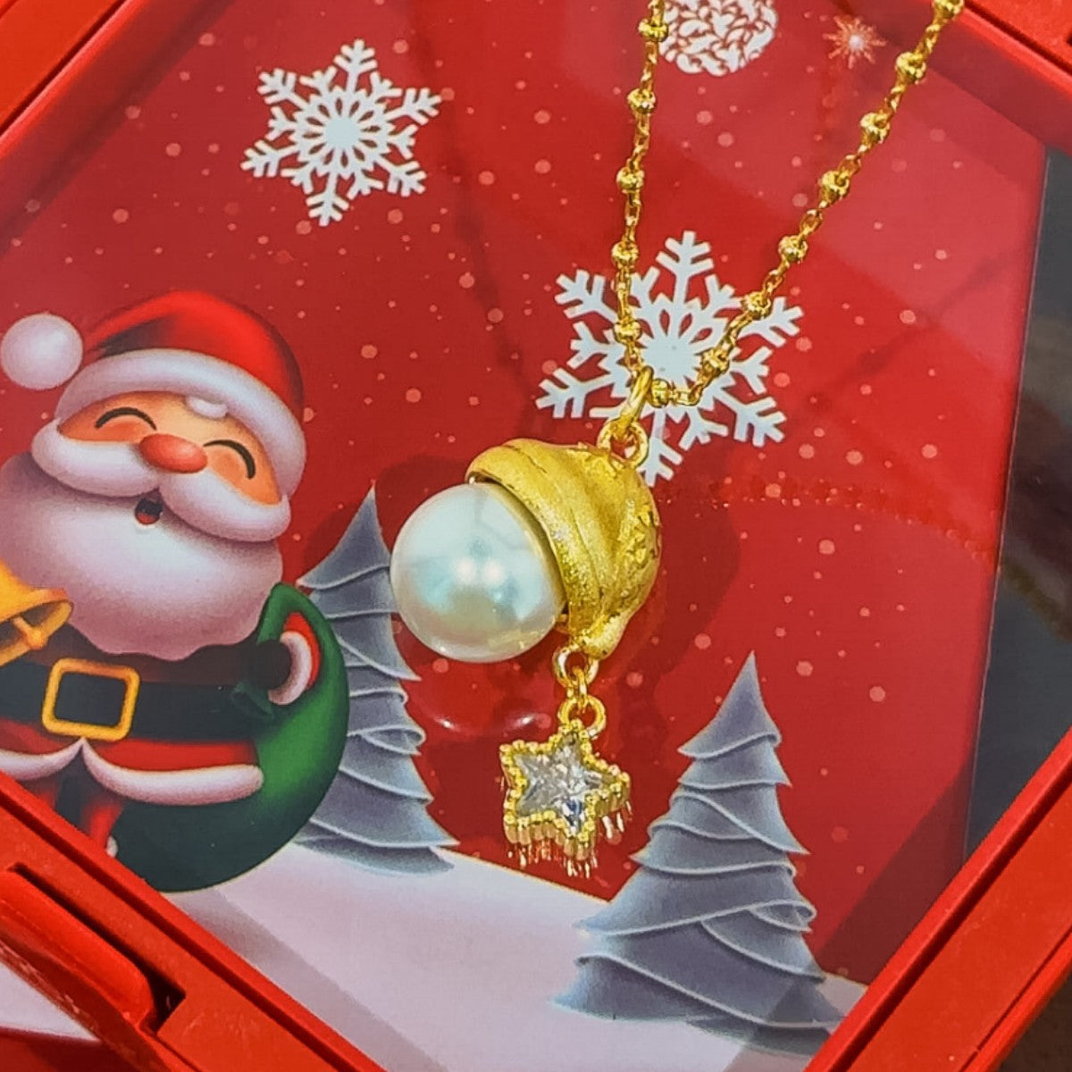 A Little Holiday Joy-Christmas Hat Pearl and Star Necklace