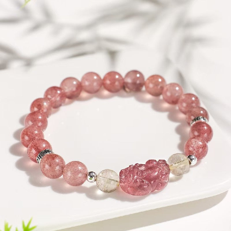 Strawberry Quartz Pixiu Wealth Bracelet -Attract Luck