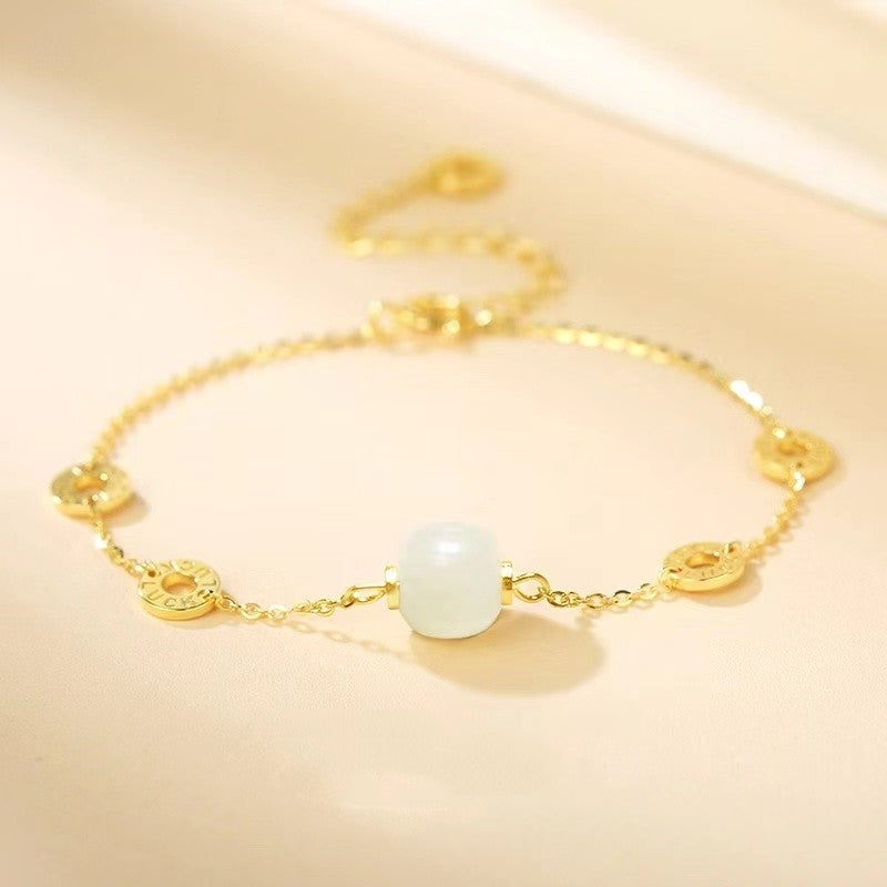 Hetian Jade Beads Silver Bracelet-Inner Peace