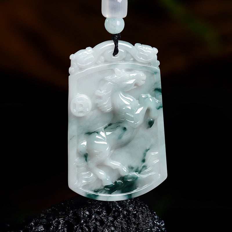 Natural Grade A Jade Horse Pendant – “Success Comes Quickly” Amulet with Fine Grain Texture