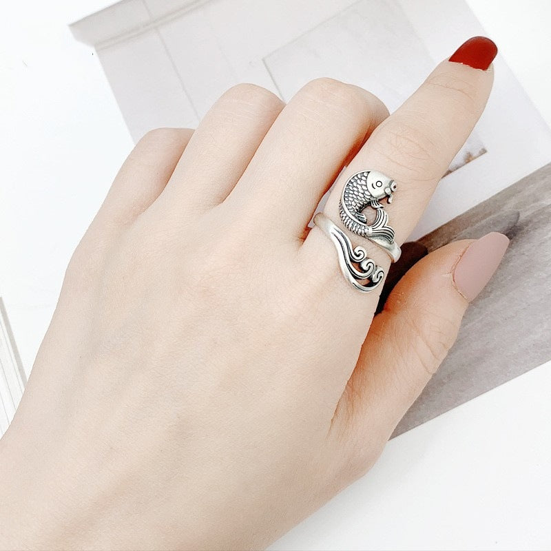 Silver Koi Fish Vintage Ring