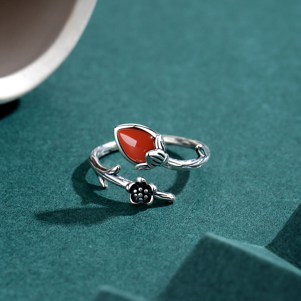 Rosebud Red Agate Silver Ring-Quiet Beginnings