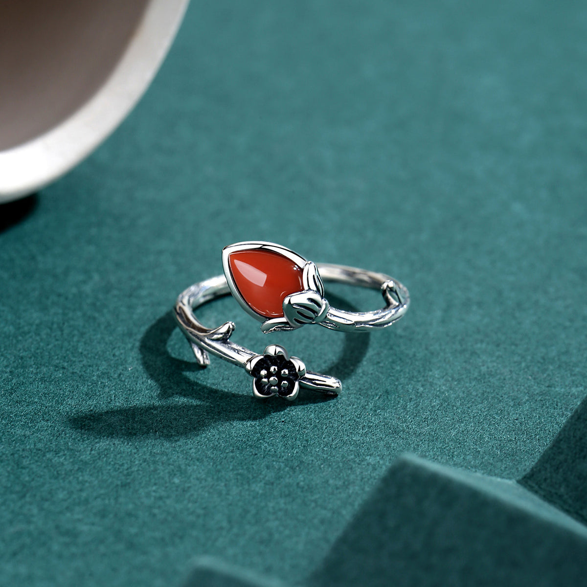 Rosebud Red Agate Silver Ring-Quiet Beginnings