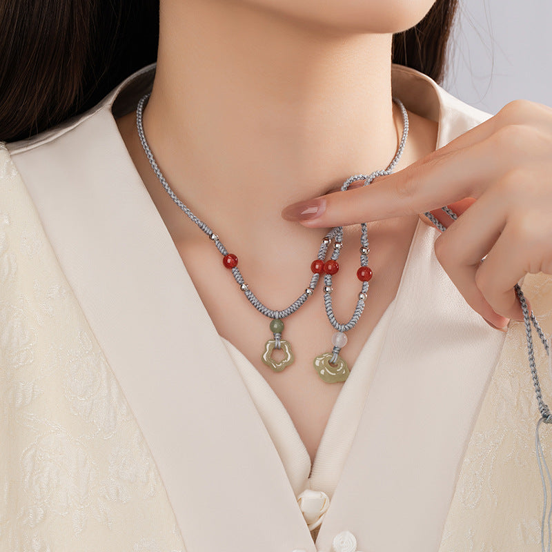 Plum Blossom & Ruyi Lock Nephrite Jade Necklace-Happiness and Prosperity