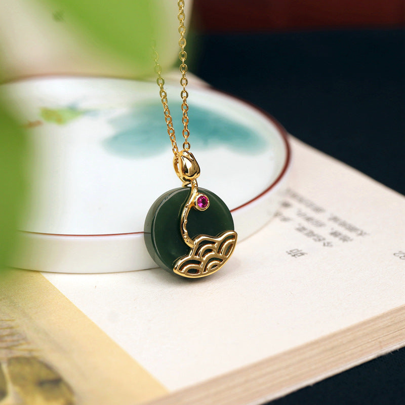 Quiet Radiance-Lotus Nephrite Jade Pendant Necklace