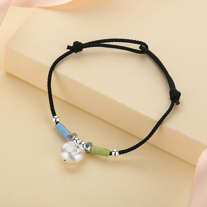 Silver Blessing Pouch String Bracelet – Peace, Happiness & Everyday Joy