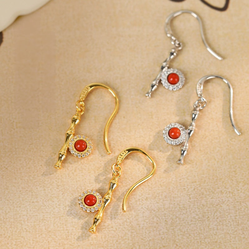 Grace with Strength-Bamboo Red Agate Drop Earrings
