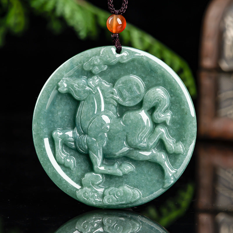 Soaring Fortune Jade Horse Pendant Necklace