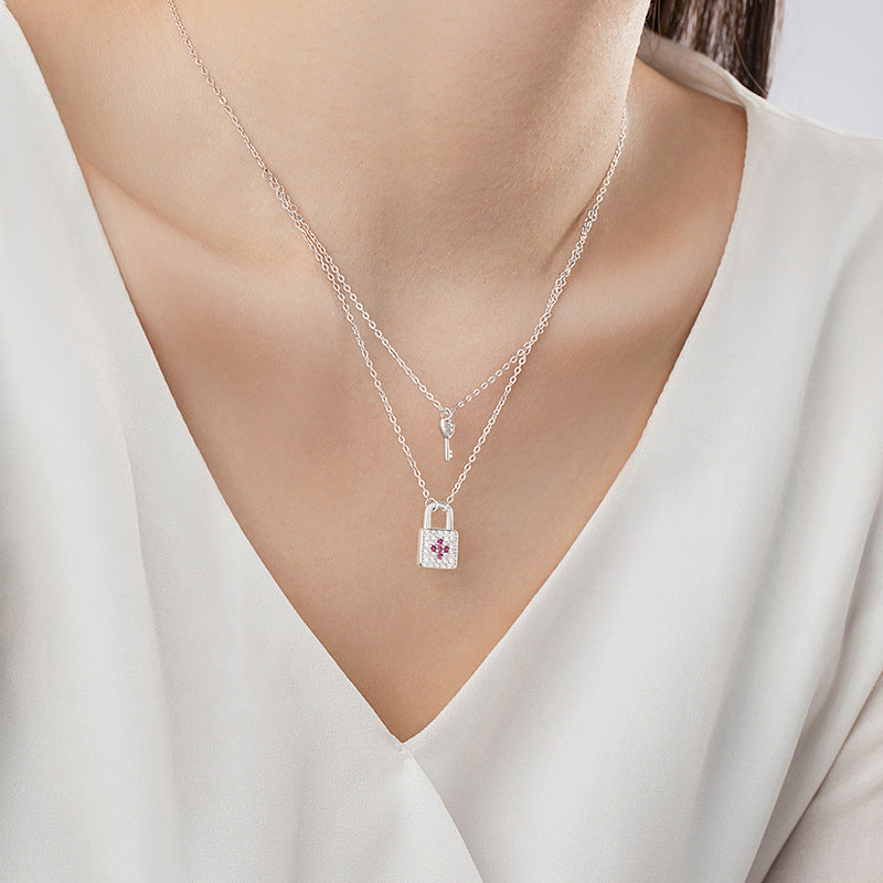 Heart Key & Padlock Sterling Silver Necklace-Stay True to Your Dreams