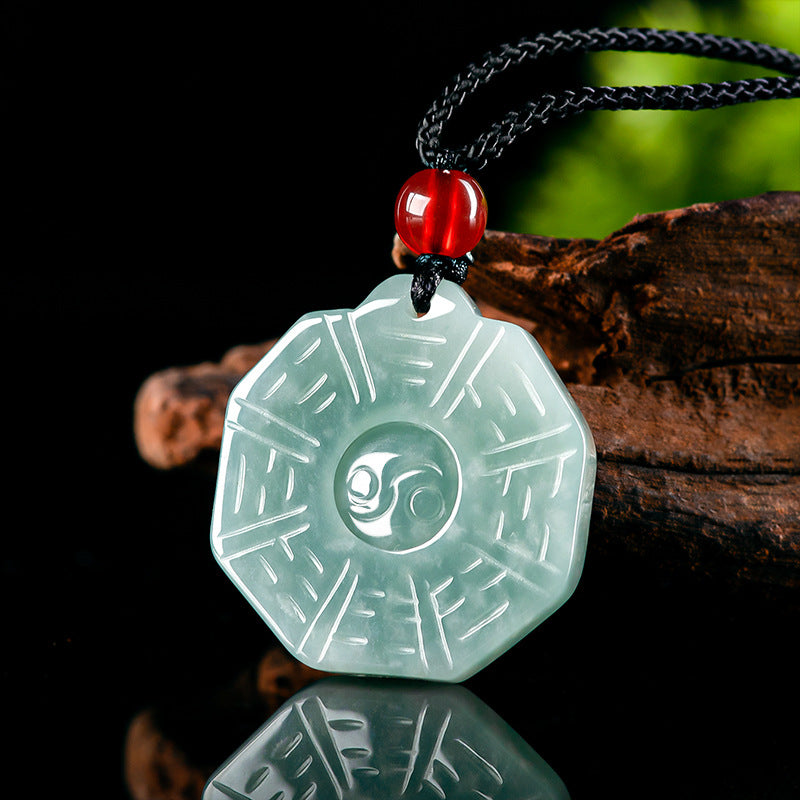 Blue Jadeite Taiji Bagua Pendant – Natural Ice Variety Jade Necklace for Men & Women