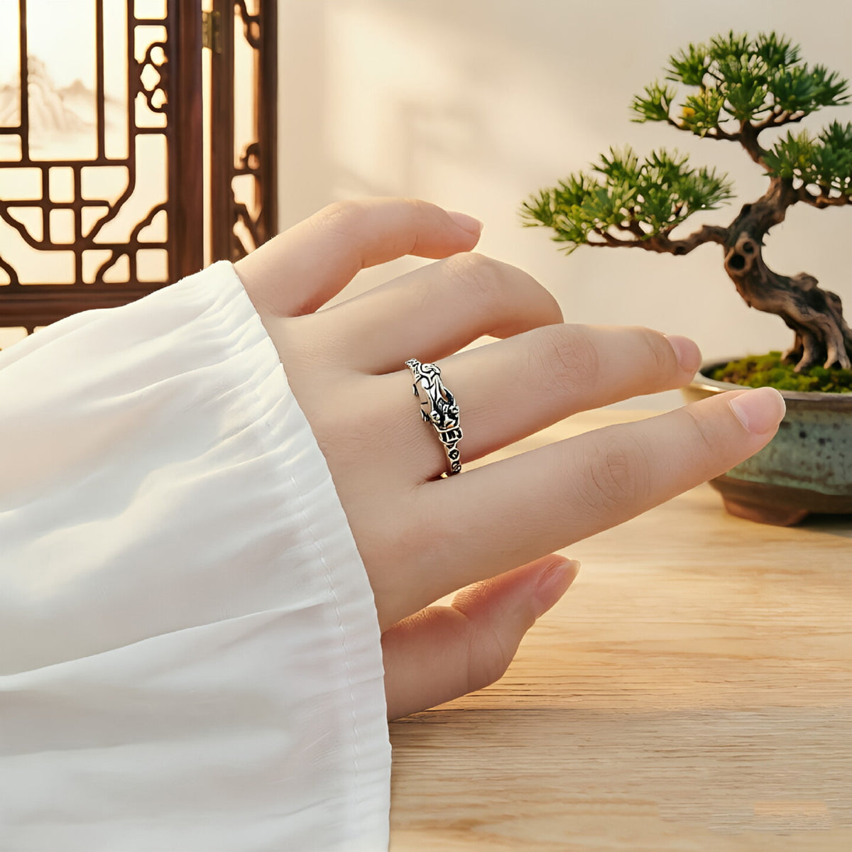 Pixiu Sterling Silver Ring-A Wish for Prosperity