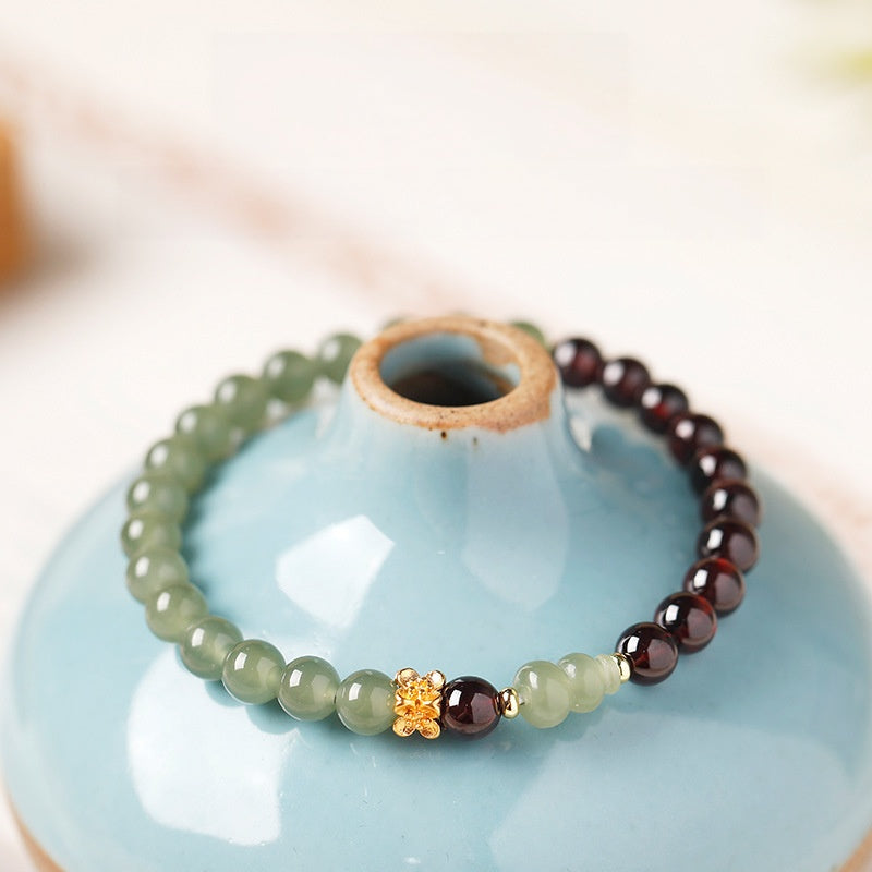 Hetian Jade Gourd Garnet Bracelet-Steady Renewal