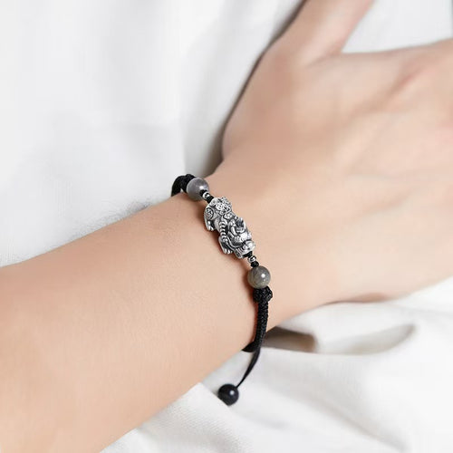 999 Silver Pixiu Moon Stone Bracelet -Attract Wealth
