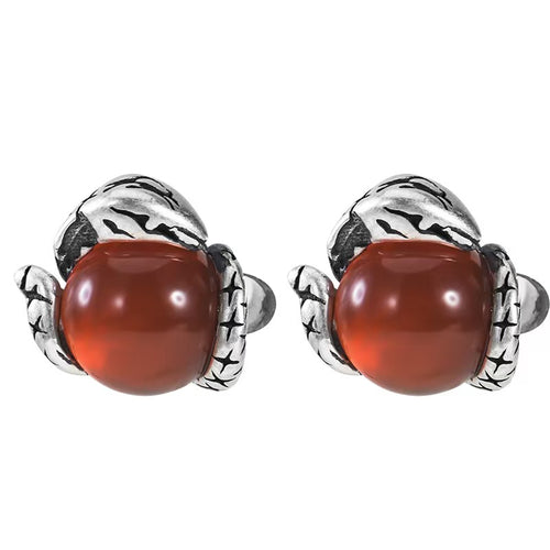 Silver Snake Red Agate Earring-Transformation and Renewal