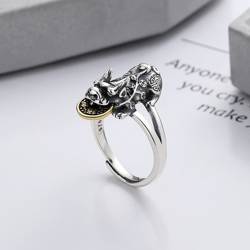 Pixiu Sterling Silver Ring-Welcoming Wealth and Fortune