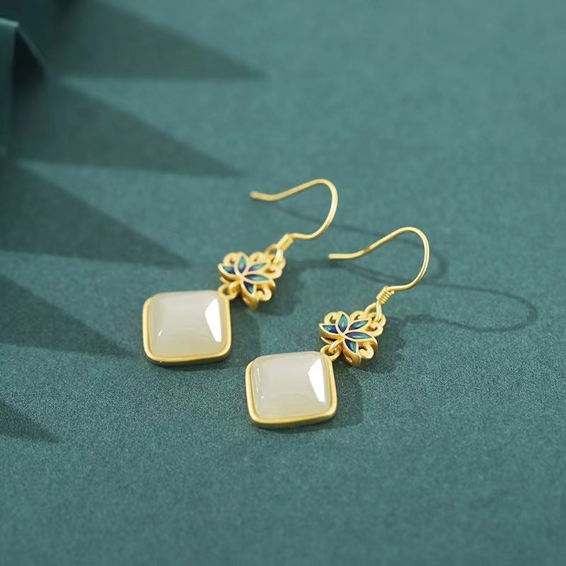 Lotus White Jade Earrings-Purity and Perfection
