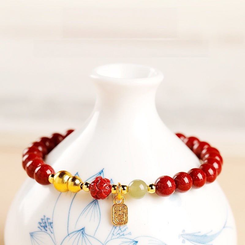 Cinnabar Lotus Jade Bead Bracelet-Poised for Better Turns