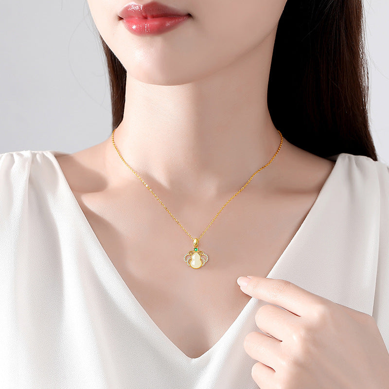Gourd Nephrite Jade Pendant Necklace-Enduring Blessing
