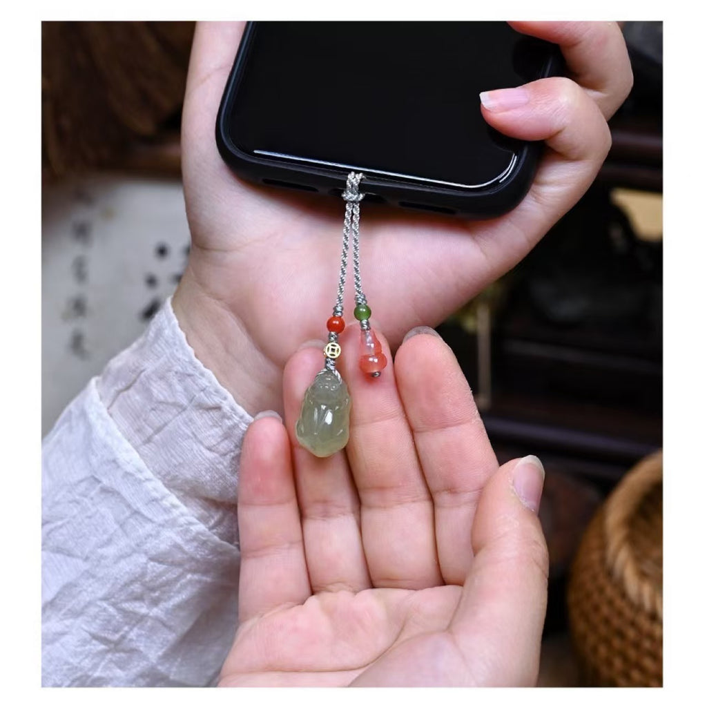 Jade Pixiu Calabash Phone Chain-Attract Luck