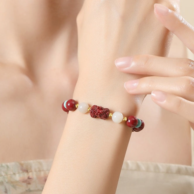 Pixiu Pressed Cinnabar Nephrite Jade Bracelet-Auspicious Abundance