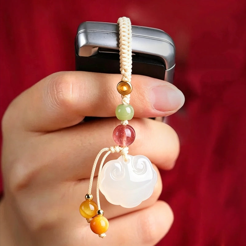 Peaceful Passage-White Jade Peace Lock Car Keychain