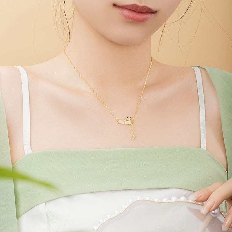 Panda Bamboo Nephrite Jade Necklace-Rising Step by Step