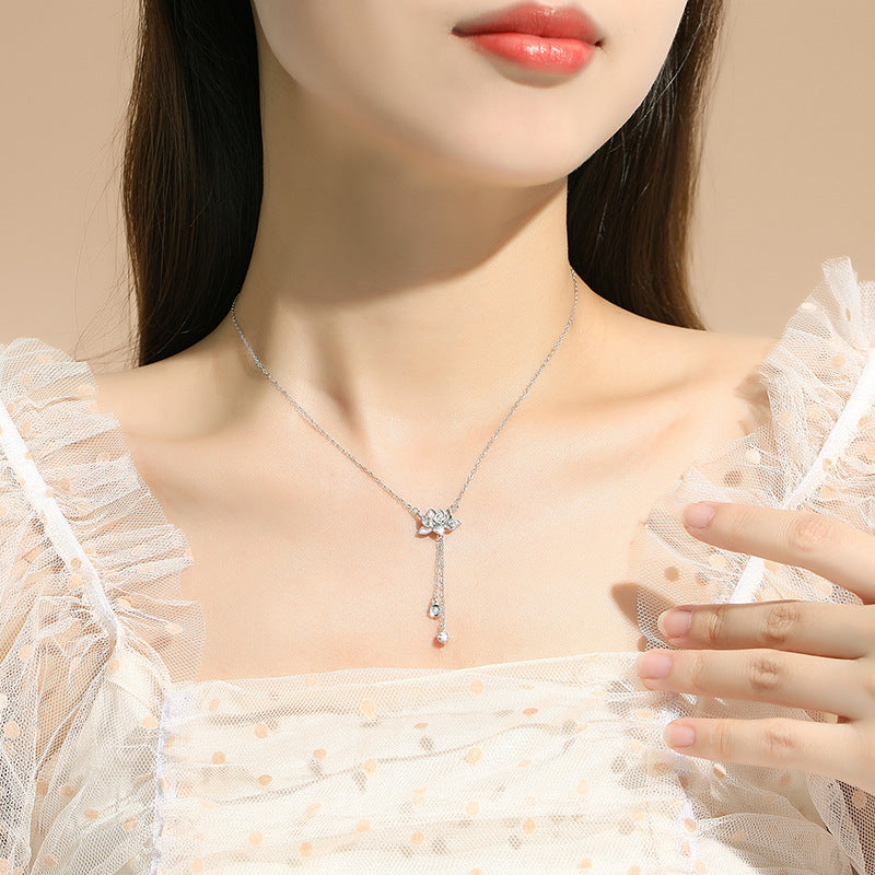 Lotus Tassel Sterling Silver Necklace-Grace & Resilience