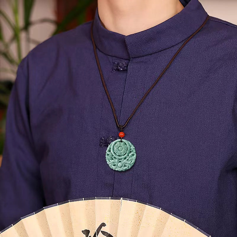 Bagua Jade Pendant-Double Dragon-Grade A Jade