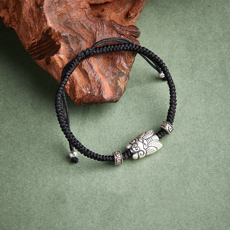 Sterling Silver Cicada Bracelet – Handwoven Cord with Vintage Finish