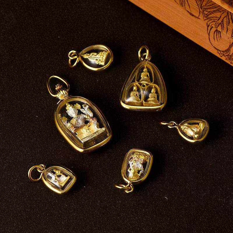 Gold Thai Buddha Amulet Phra khruang Necklace-Protection and Prosperity