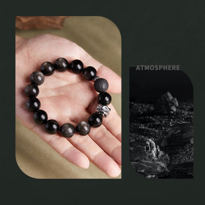Resilient Core-Silver Obsidian & Lava Stone Beaded Bracelet