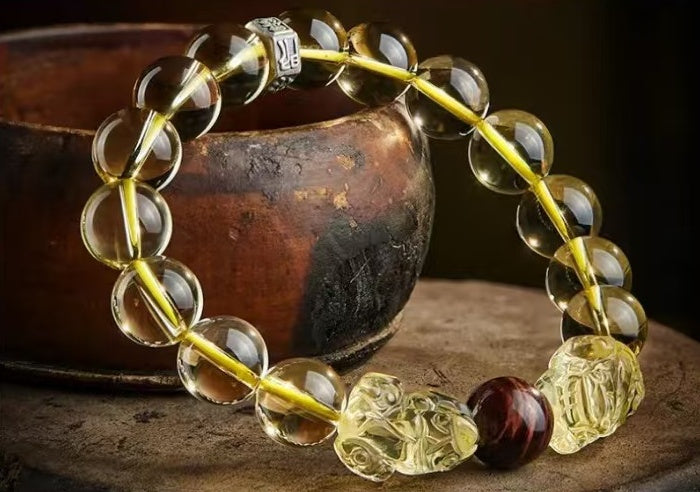 Natural Citrine Double Pixiu Tiger`s Eye Wealth Bracelet